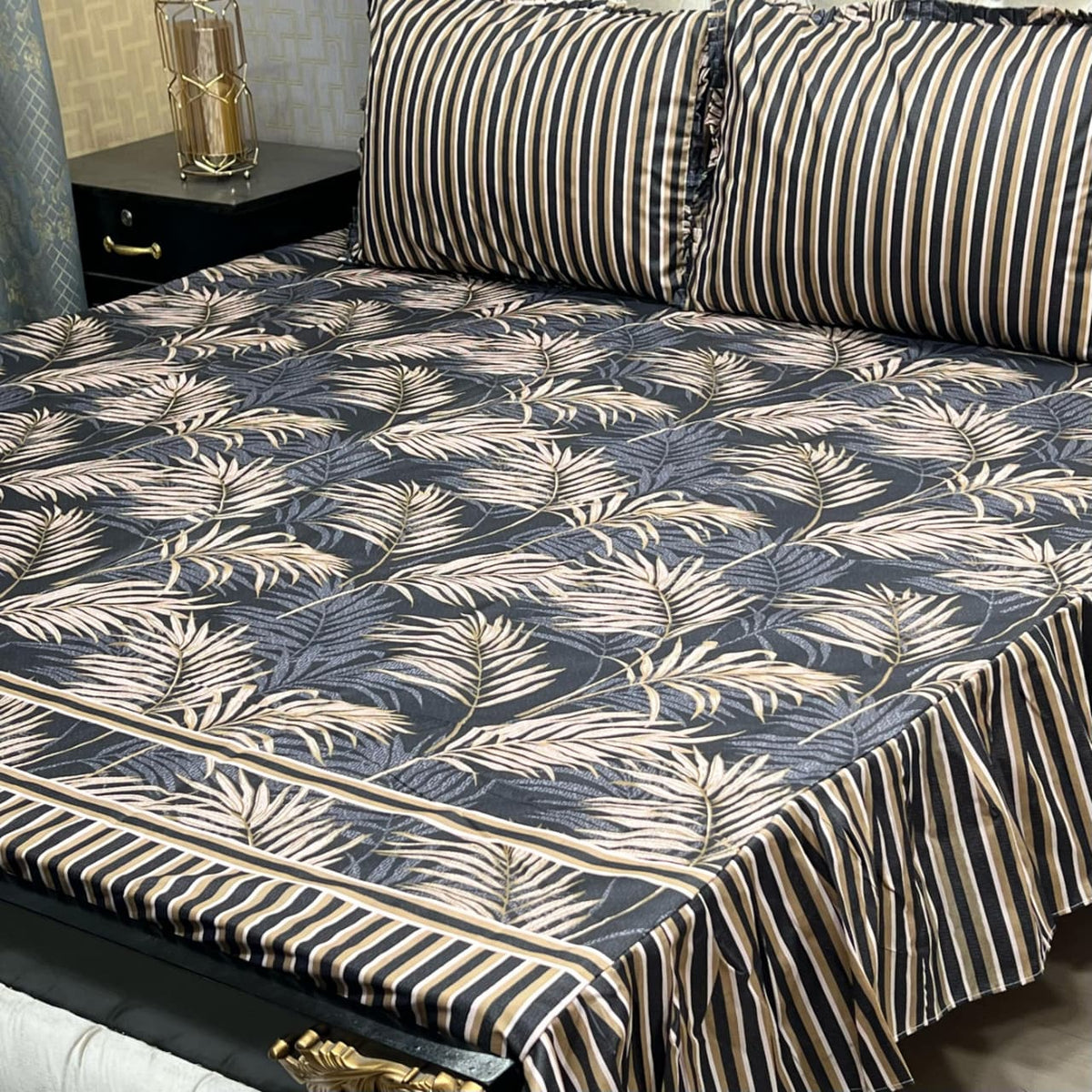 3-Piece Stitched 2-Sided Frill Bedsheet Set