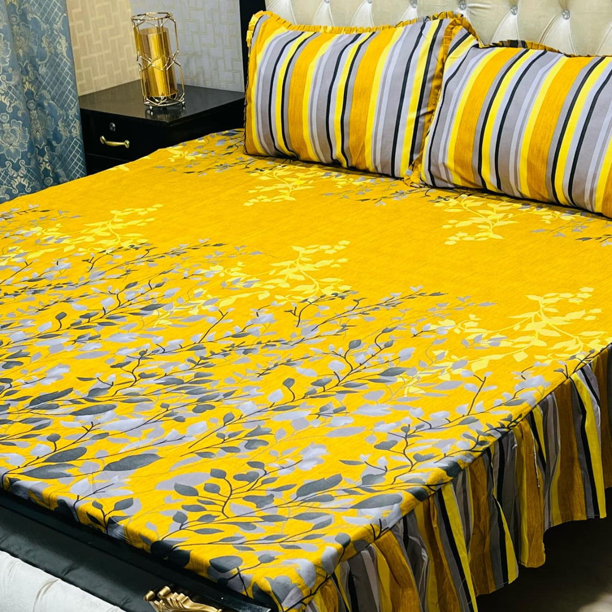 3-Piece Stitched 2-Sided Frill Bedsheet Set