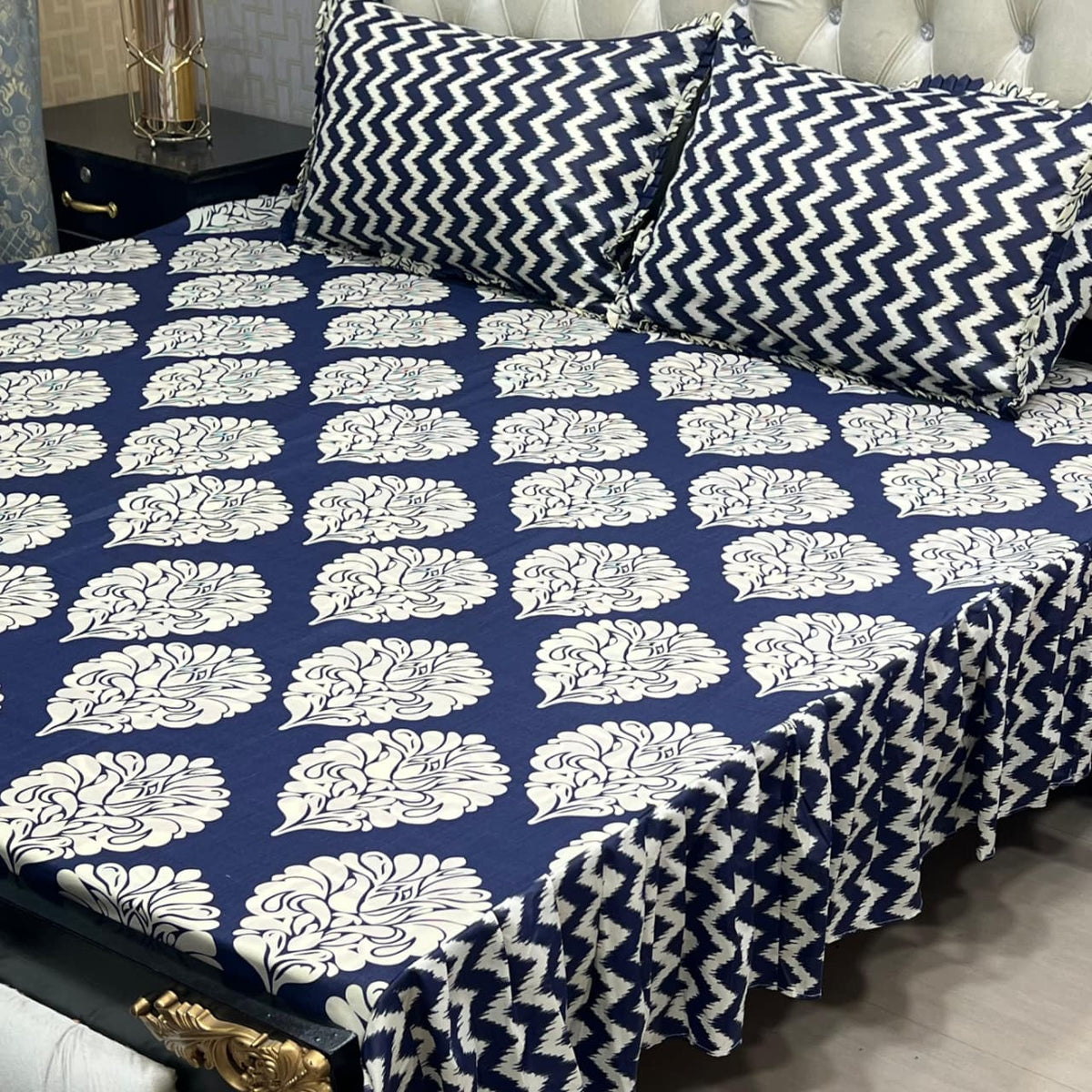 3-Piece Stitched 2-Sided Frill Bedsheet Set