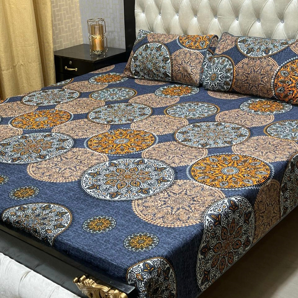 3D Crystal Cotton 3-Piece Bedsheet Set