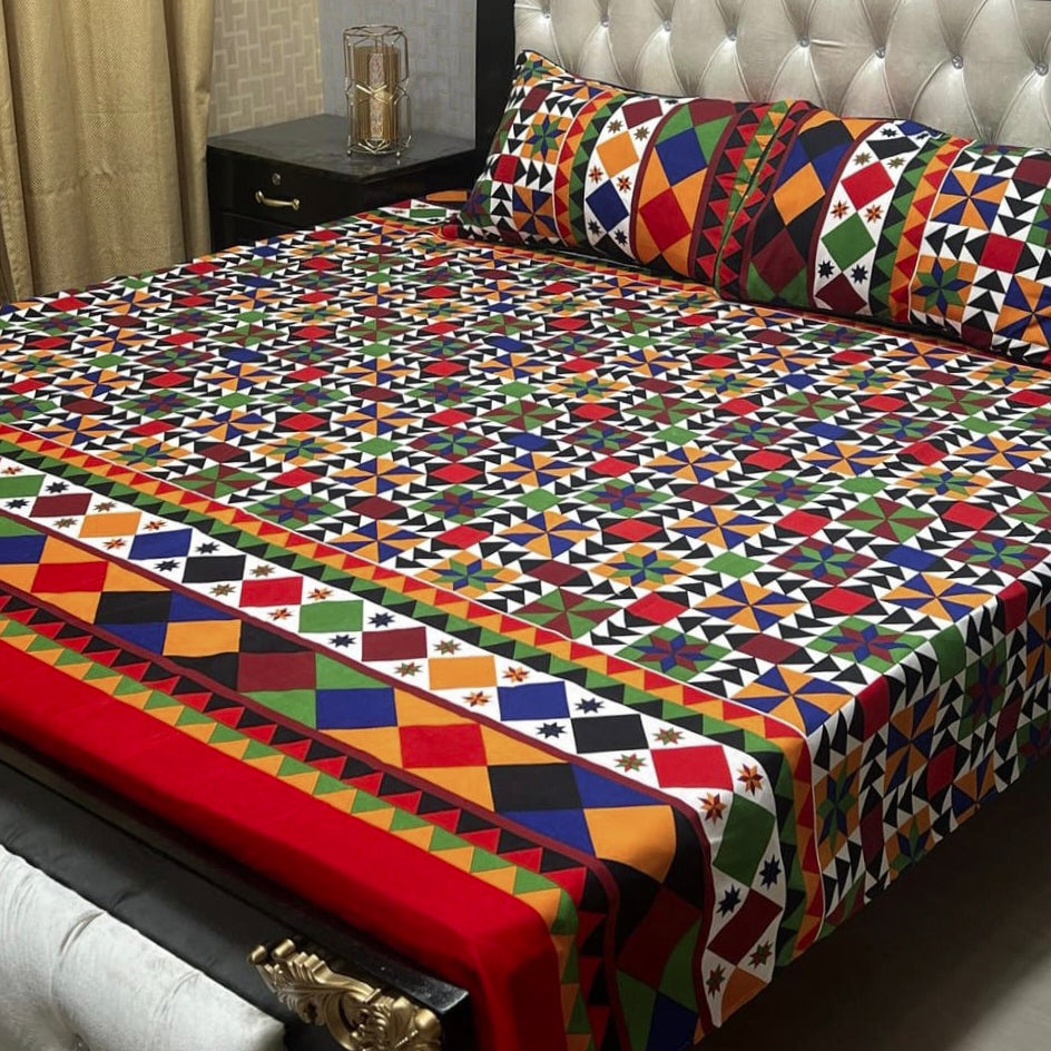 3D Crystal Cotton 3-Piece Bedsheet Set
