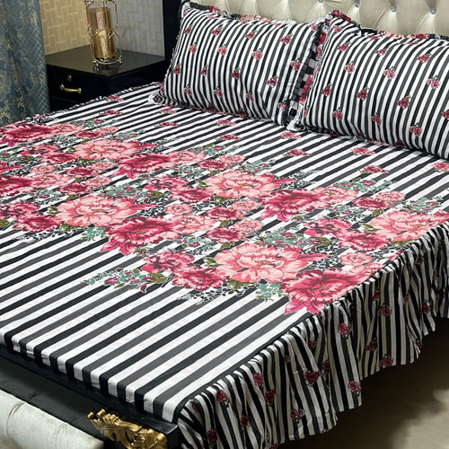 3-Piece Stitched 2-Sided Frill Bedsheet Set