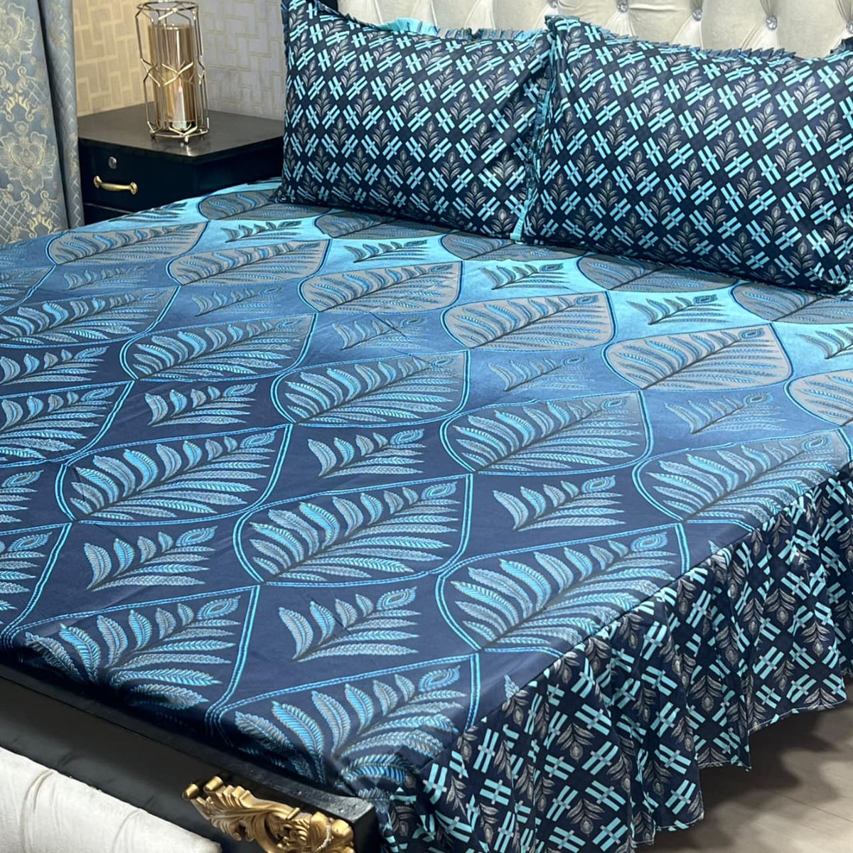3-Piece Stitched 2-Sided Frill Bedsheet Set