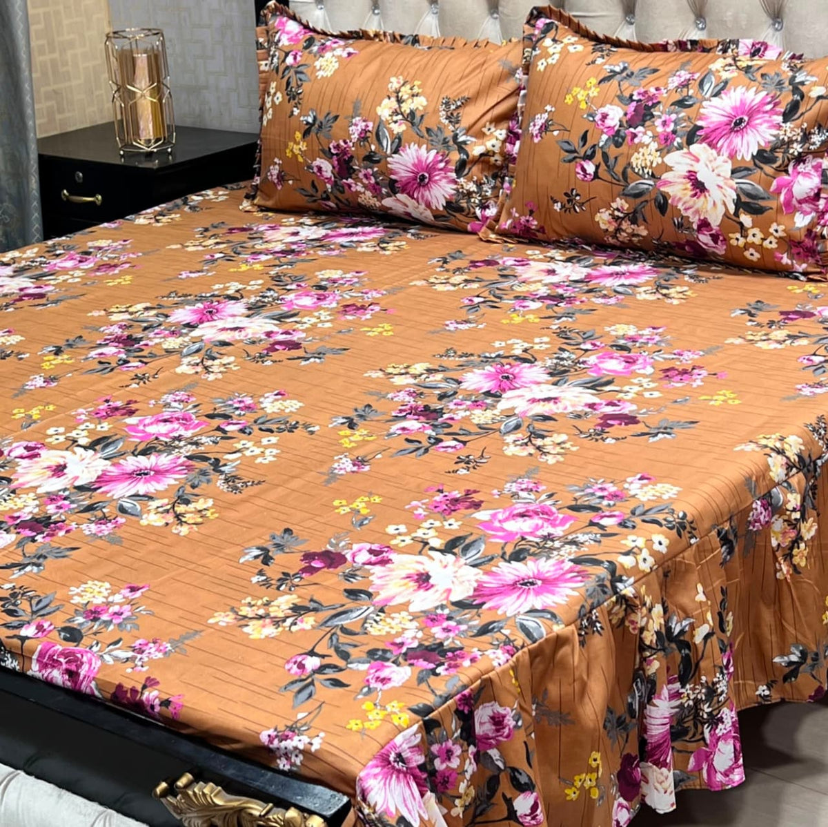 3-Piece Stitched 2-Sided Frill Bedsheet Set