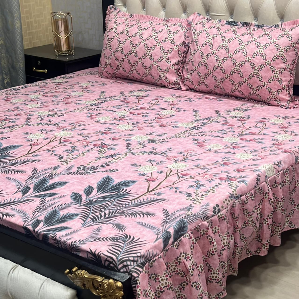3-Piece Stitched 2-Sided Frill Bedsheet Set