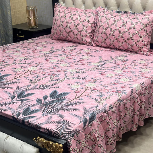 3-Piece Stitched 2-Sided Frill Bedsheet Set