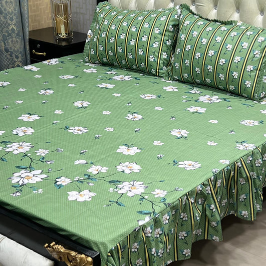 3-Piece Stitched 2-Sided Frill Bedsheet Set