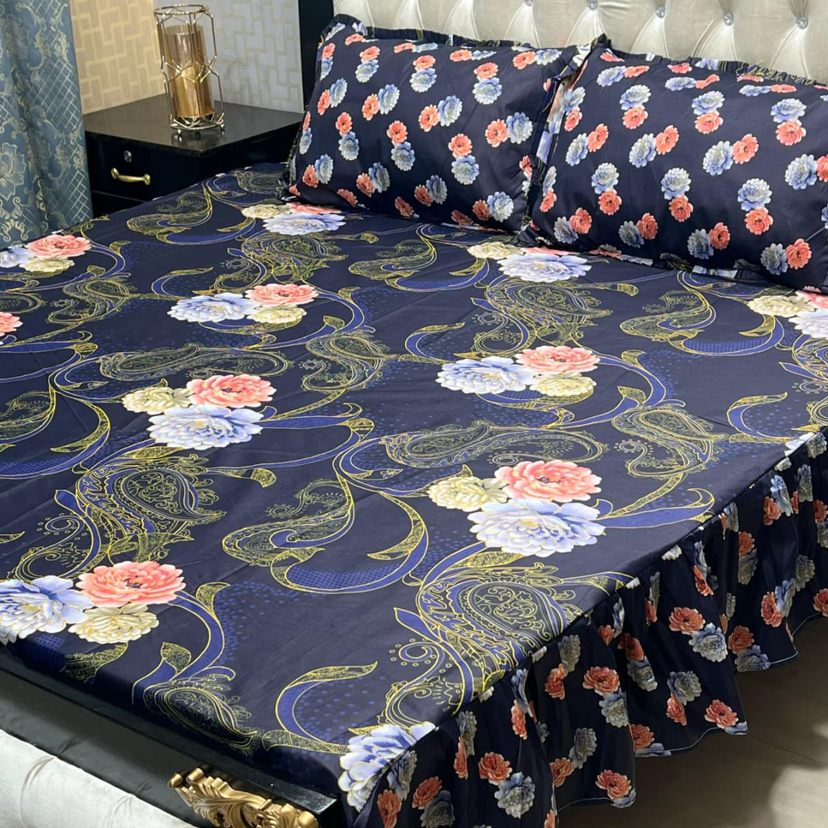 3-Piece Stitched 2-Sided Frill Bedsheet Set