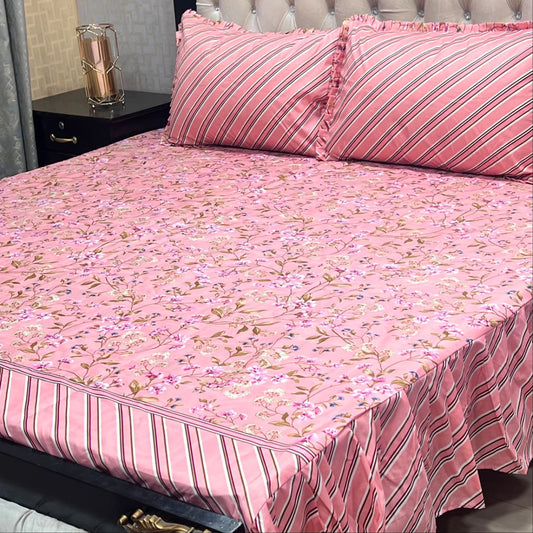 3-Piece Stitched 2-Sided Frill Bedsheet Set