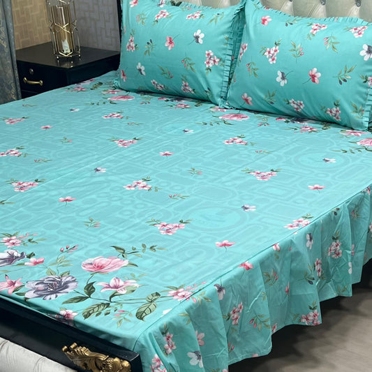 3-Piece Stitched 2-Sided Frill Bedsheet Set