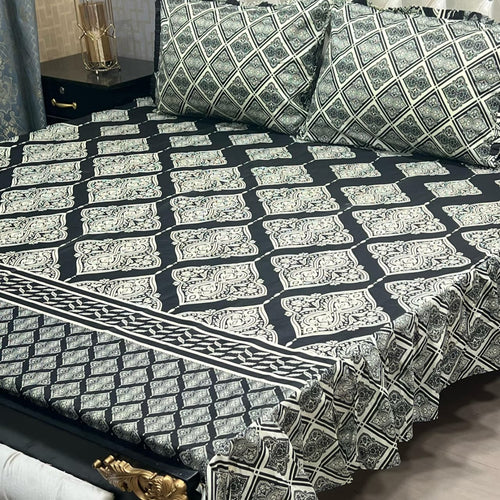 3-Piece Stitched 2-Sided Frill Bedsheet Set