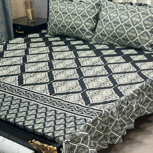 3-Piece Stitched 2-Sided Frill Bedsheet Set