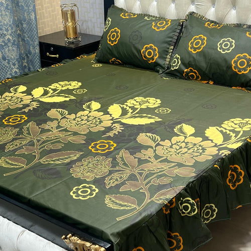 3-Piece Stitched 2-Sided Frill Bedsheet Set