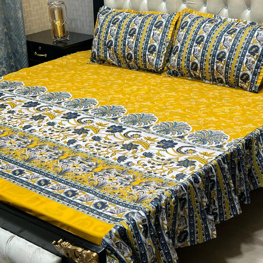 3-Piece Stitched 2-Sided Frill Bedsheet Sat