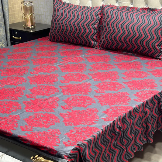 3-Piece Stitched 2-Sided Frill Bedsheet Set