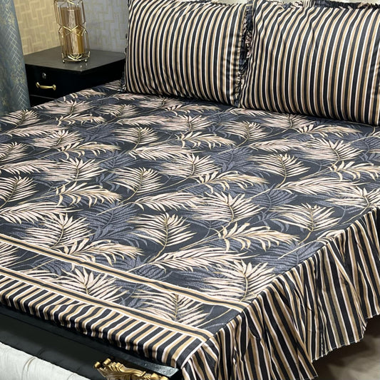 3-Piece Stitched 2-Sided Frill Bedsheet Set