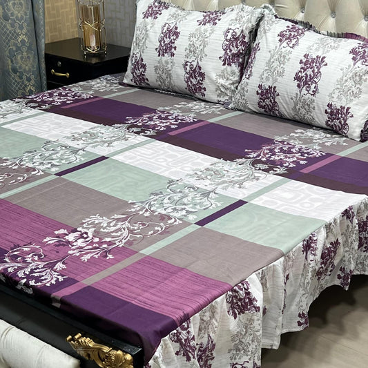 3-Piece Stitched 2-Sided Frill Bedsheet Set
