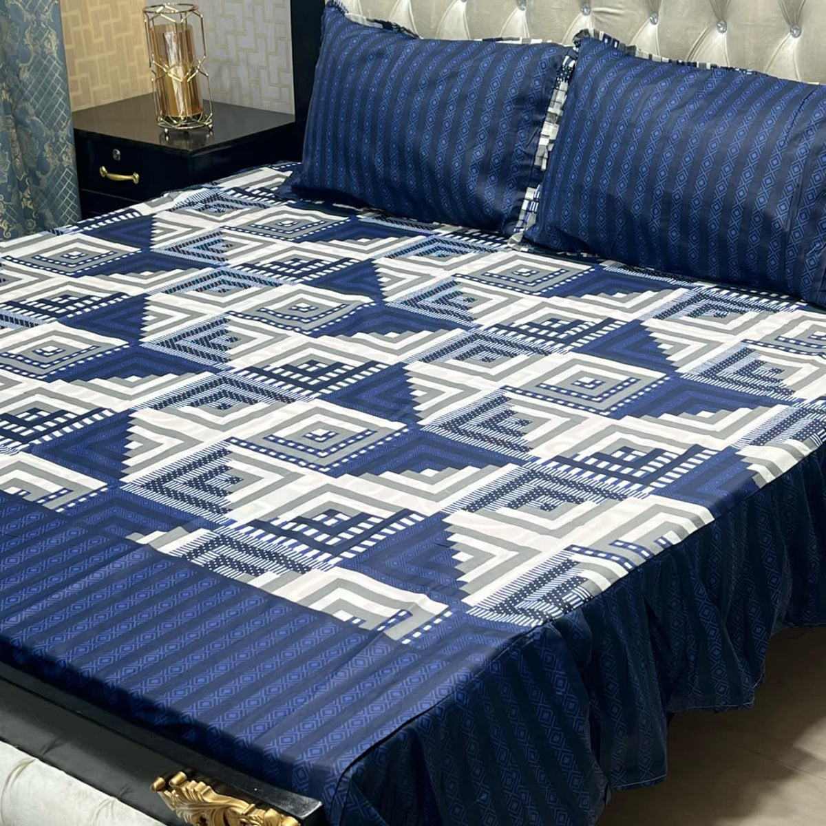 3-Piece Stitched 2-Sided Frill Bedsheet Set
