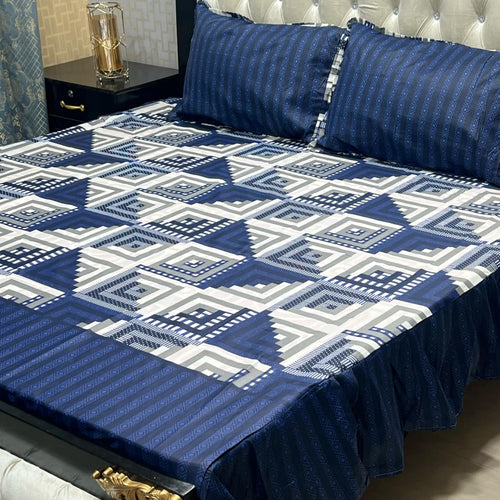 3-Piece Stitched 2-Sided Frill Bedsheet Set