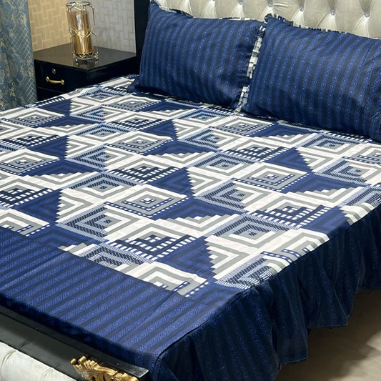 3-Piece Stitched 2-Sided Frill Bedsheet Set