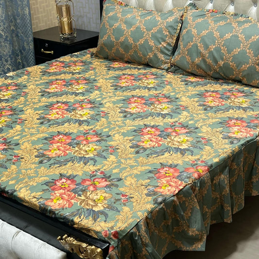 3-Piece Stitched 2-Sided Frill Bedsheet Set (