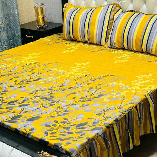 3-Piece Stitched 2-Sided Frill Bedsheet Set