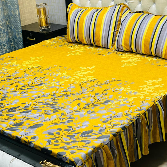 3-Piece Stitched 2-Sided Frill Bedsheet Set