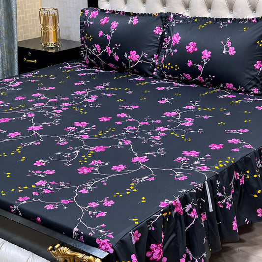 3-Piece Stitched 2-Sided Frill Bedsheet Set