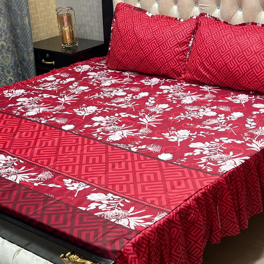 3-Piece Stitched 2-Sided Frill Bedsheet Set