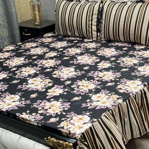 3-Piece Stitched 2-Sided Frill Bedsheet Set