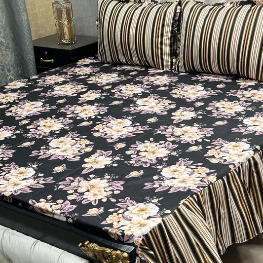 3-Piece Stitched 2-Sided Frill Bedsheet Set