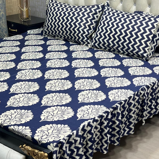 3-Piece Stitched 2-Sided Frill Bedsheet Set