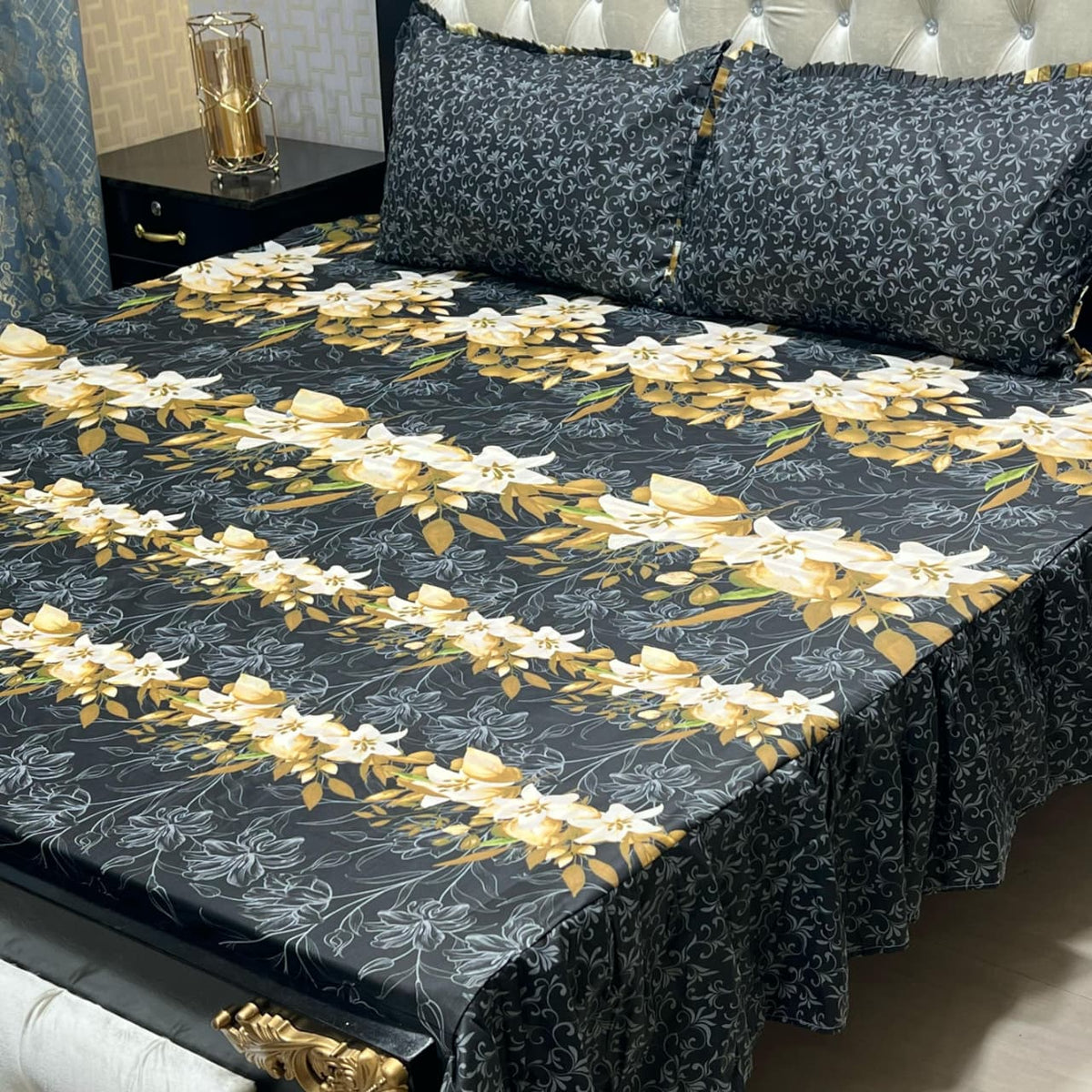 3-Piece Stitched 2-Sided Frill Bedsheet Set