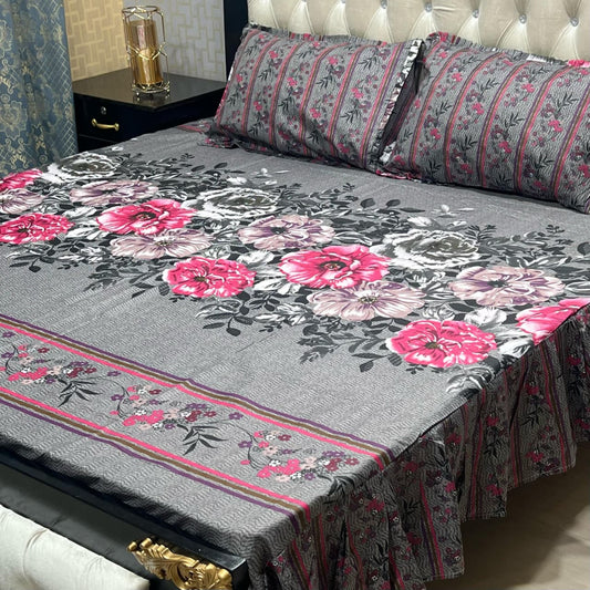 3-Piece Stitched 2-Sided Frill Bedsheet Set