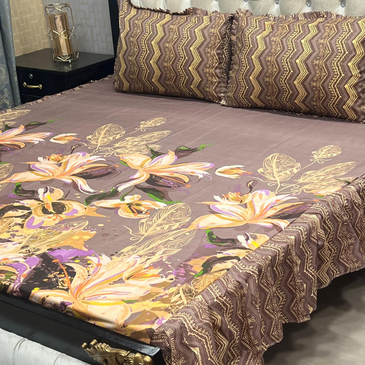 3-Piece Stitched 2-Sided Frill Bedsheet Set