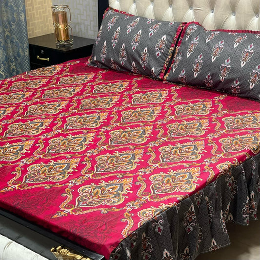 3-Piece Stitched 2-Sided Frill Bedsheet Set