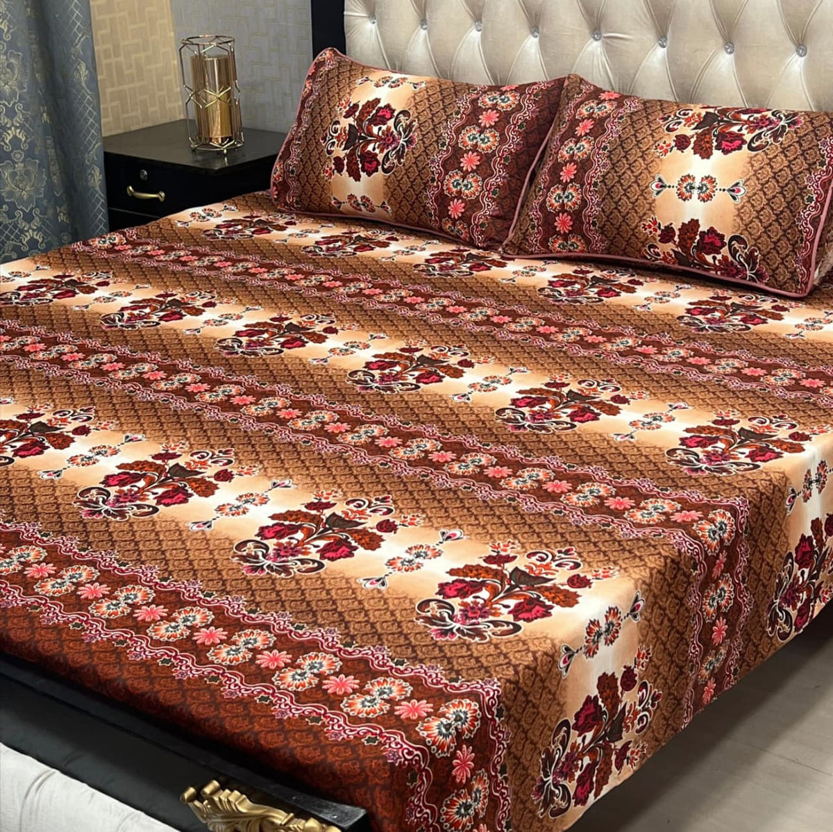 3D Crystal Cotton 3-Piece Bedsheet Set