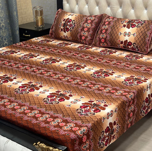3D Crystal Cotton 3-Piece Bedsheet Set