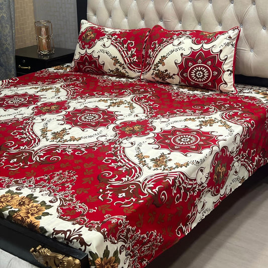 3D Crystal Cotton 3-Piece Bedsheet Set
