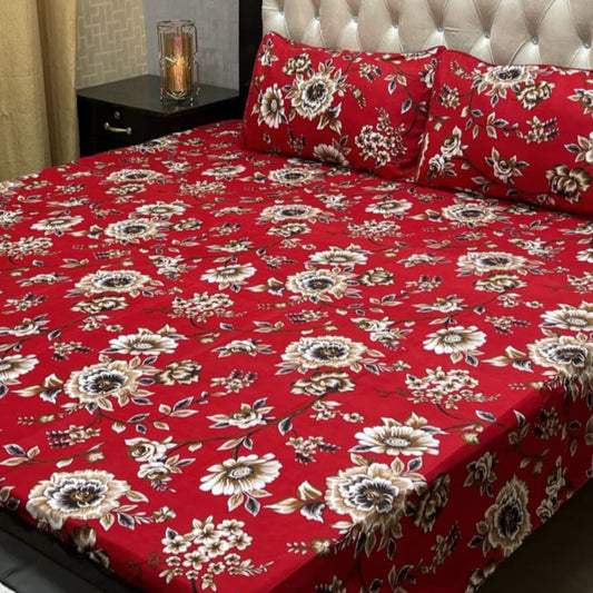 3D Crystal Cotton 3-Piece Bedsheet Set