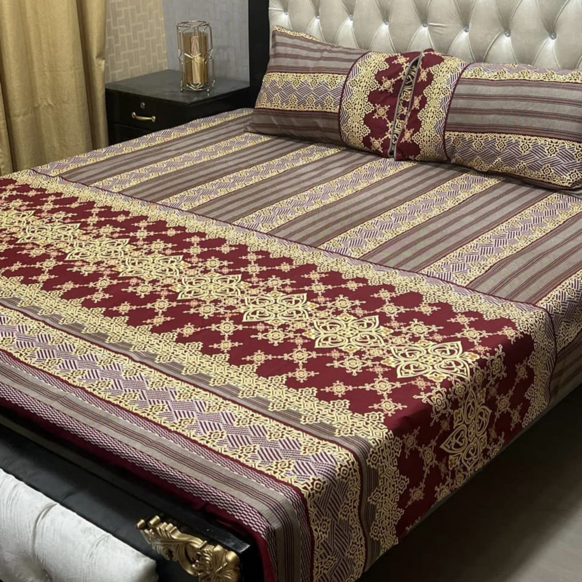 3D Crystal Cotton 3-Piece Bedsheet Set