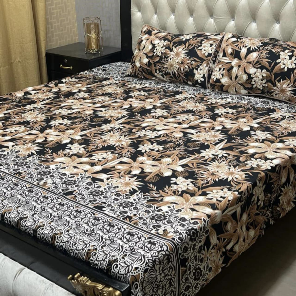 3D Crystal Cotton 3-Piece Bedsheet Set
