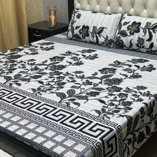 3D Crystal Cotton 3-Piece Bedsheet Set