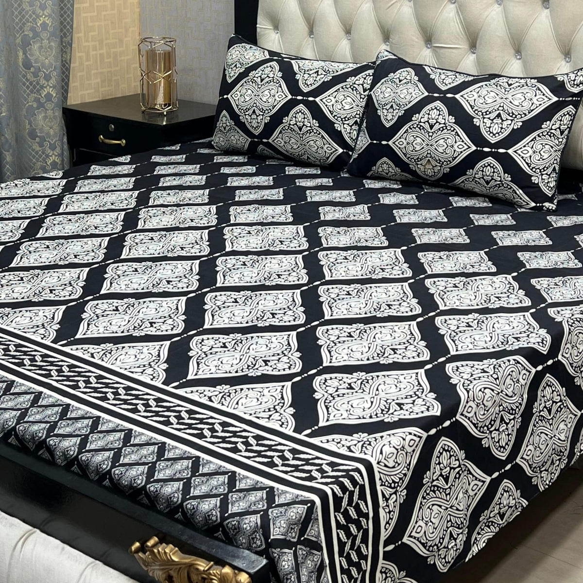 3D Crystal Cotton 3-Piece Bedsheet Set