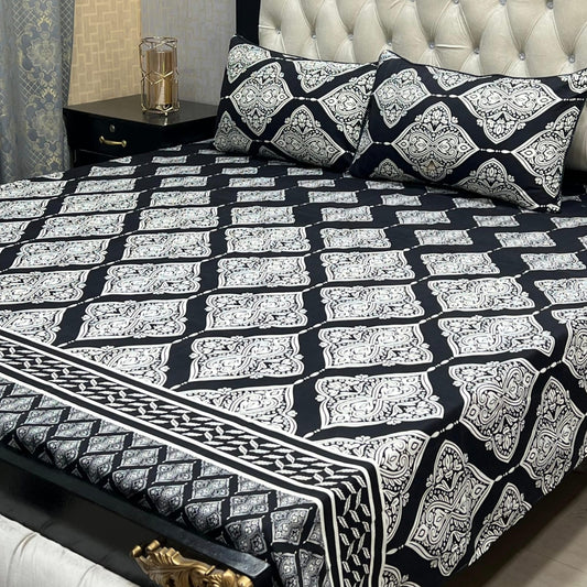 3D Crystal Cotton 3-Piece Bedsheet Set