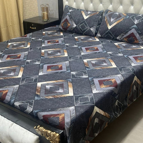 3D Crystal Cotton 3-Piece Bedsheet Set