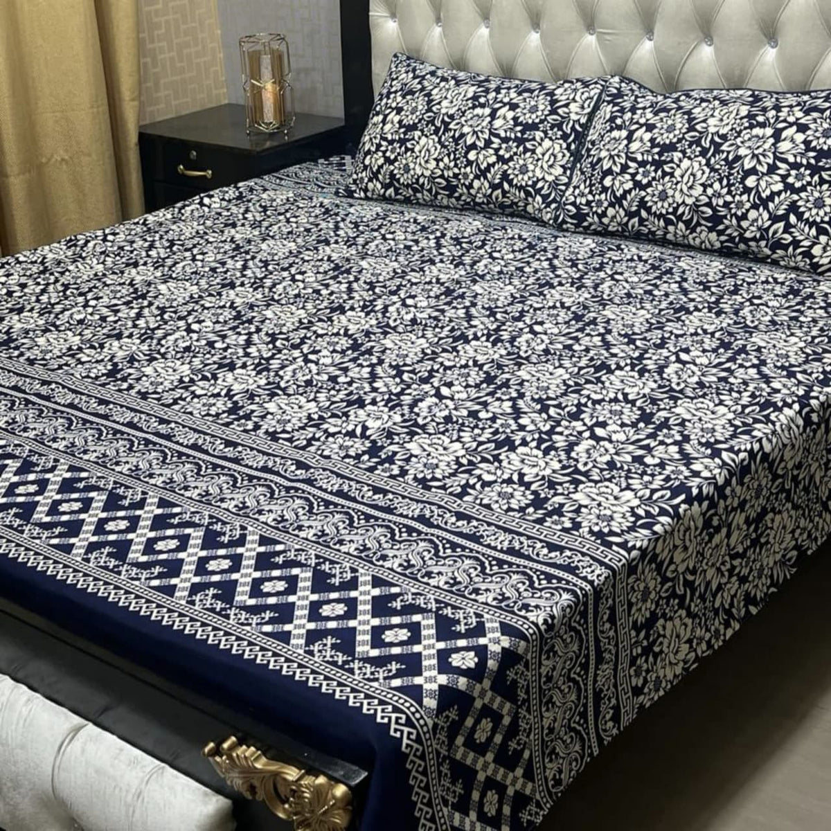 3D Crystal Cotton 3-Piece Bedsheet Set
