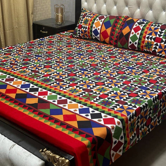 3D Crystal Cotton 3-Piece Bedsheet Set