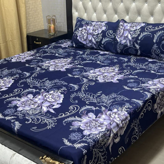 3D Crystal Cotton 3-Piece Bedsheet Set