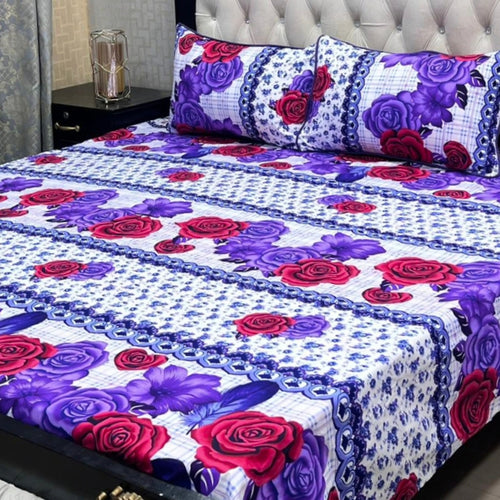 3D Crystal Cotton 3-Piece Bedsheet Set